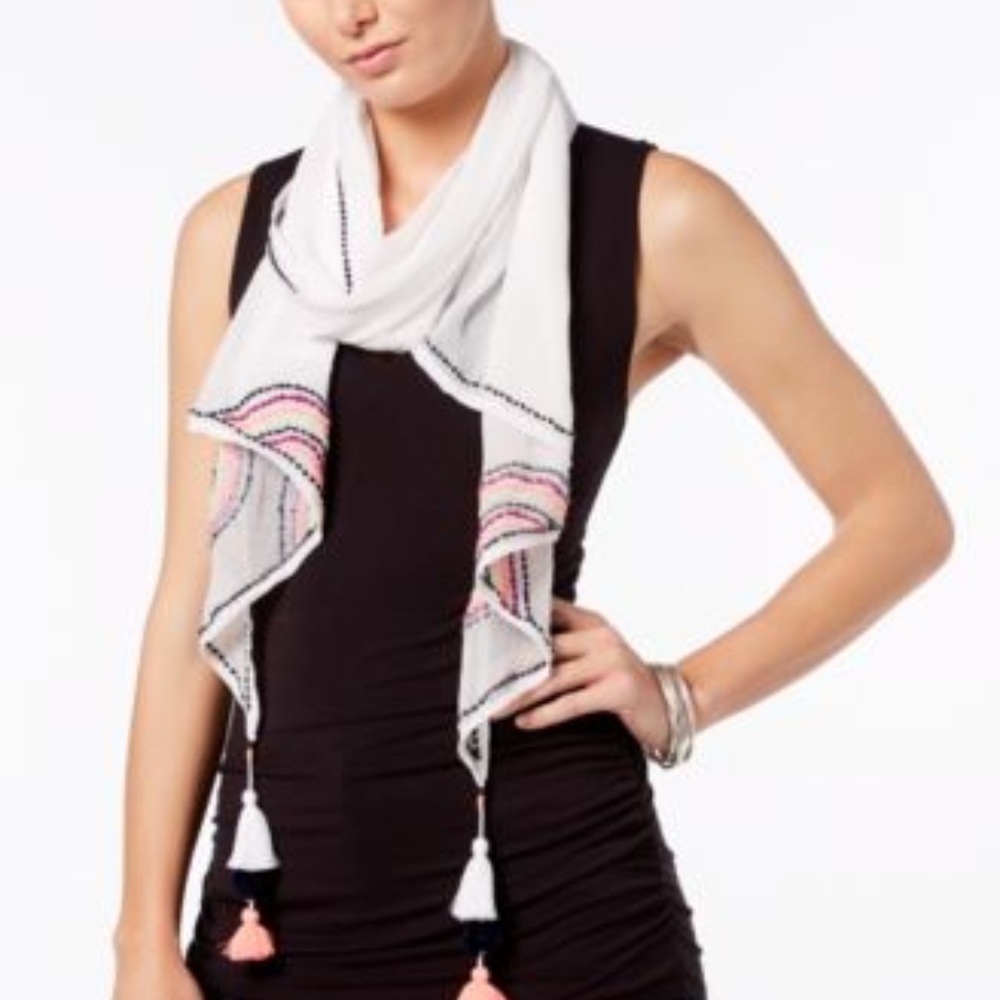 INC Embroidered Bias Tassel Scarf